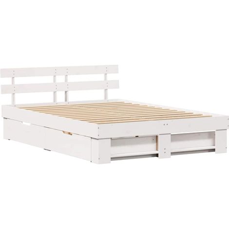 Lit double，Lit adulte，Cadre de lit avec tiroir Blanc 160 x 200 cm Bois massif en pin CFW8123251 (1/5)