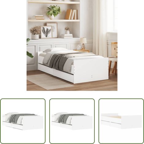 Holz Bettgestell - Bettgestell mit Schubladen Weiß 90x200 cm (1/5)