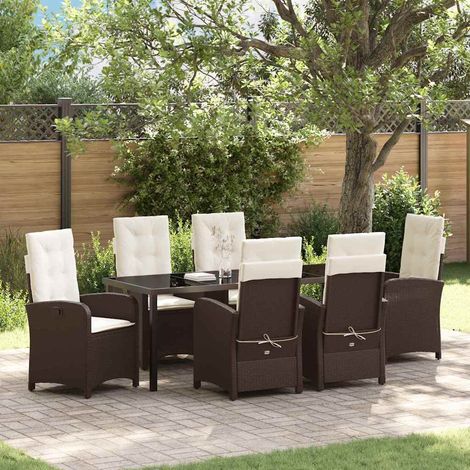 Garten Essgruppe mit Kissen 7 pcs Braun Poly-Rattan