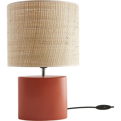Lámpara de mesa de cerámica terracota mate con pantalla de rafia natural 40 cm TIGA (1/4)