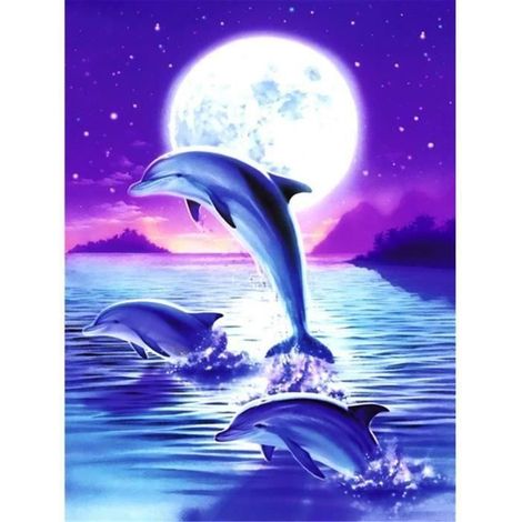 Peinture Diamant - Lune Dauphin - 30x40 CM - Décoration Murale - DIY - Multicolore (1/2)