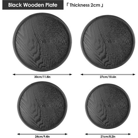 Plateau en bois massif pour thé, café et snacks - Plateau en bois antidérapant pour servir des aliments - Diamètre 30cm - Forme ronde (1/5)