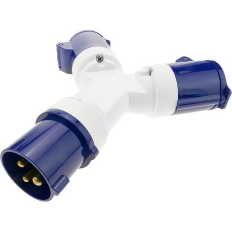 - Adaptateur CEE plug mâle vers 2 x CEE plug femelle 2P+T 16A 250V IP44 IEC-60309 (1/4)
