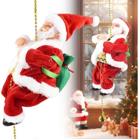 Père Noël électrique grimpant à la corde, décoration musicale de Noël pour sapin, cheminée, décoration de fête, jouet animé amusant pour enfants et adultes (1/5)