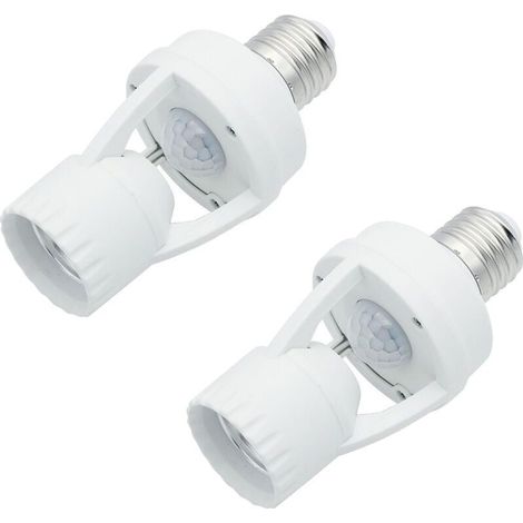 Lot de 2 Douille de lampe avec détecteur de mouvement PIR 360°, Support E27 avec capteur de mouvement pour ampoule, détection de sécurité (1/5)