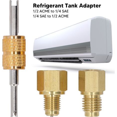 Adaptateur de bouteille frigorifique en cuivre 1/2 ACME vers 1/4 SAE – Lot de 2 + clé à noyau (1/4)