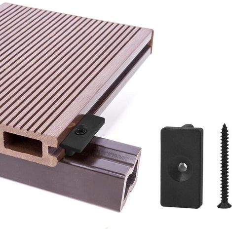 Clips de terrasse composites - Lot de 100 pièces, attaches cachées de 6 mm, fixations en plastique pour planches avec vis noires, fixations en T pour terrasse composite