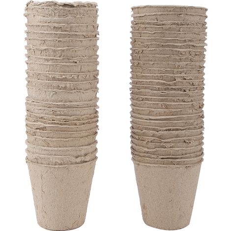 Lot de 50 pots ronds en pulpe de tourbe biodégradable, 8 x 8 cm, pour plantes et jardinage. (1/5)