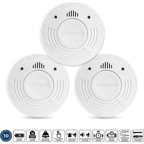 Alecto Rauchmelder mit 10 Jahren Batterie- und Sensorlaufzeit 3er-Pack Weiß