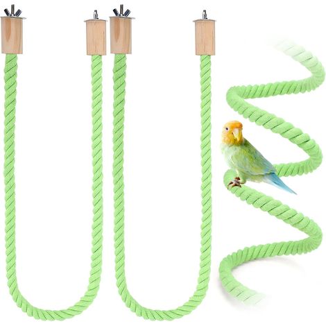 Ensemble de 2 perchoirs en corde de chanvre pour oiseaux, 100 cm, support, accessoires, renfort en fil de fer malléable, convient aux perroquets, perruches, calopsittes et autres.