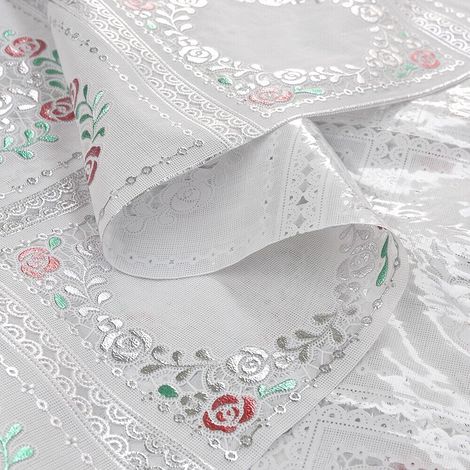 Tovaglia Plastificata Ricamata Effetto Pizzo Ricamo 3D Copritavolo Cucina Antimacchia DIS D - 137X220 cm