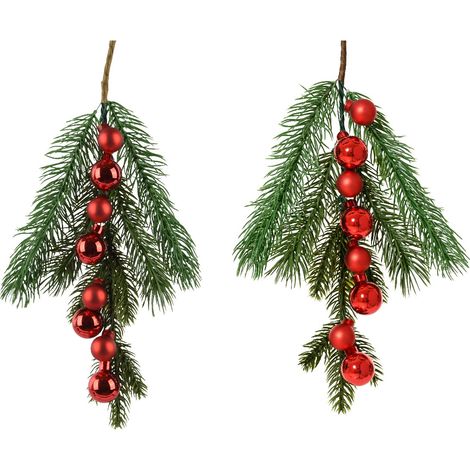 Dec Rametto verde c/8 palline rosse H4,5cm (1/3)