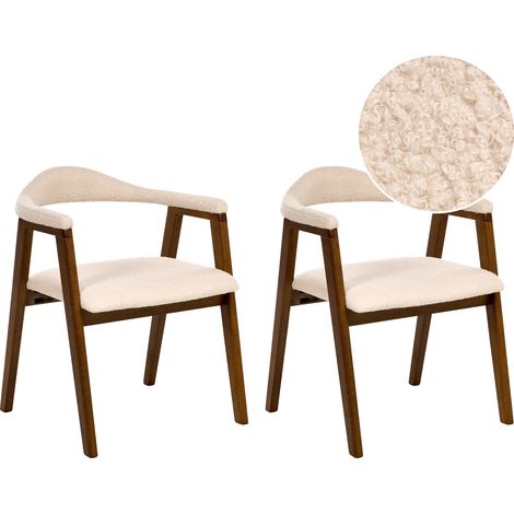 Conjunto de 2 sillas de comedor asiento tapizado en poliéster estructura de madera de caucho respaldo tapizado en bouclé estilo retro comedor marrón oscuro Oneco (1/5)