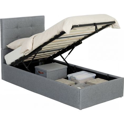HOMCOM Upholstered Ottoman Bed, 3ft Single Storage Bed Frame, Grey