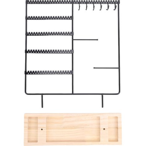 Présentoir Bijoux Métal Porte Boucles Bracelets Collier – Rack Affichage Base Bois Femmes Filles, Noir (1/5)