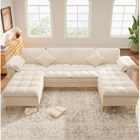 Sofá rinconero en U 262x134x86 cm de chenilla beige, 4 plazas, para salón – MEUBLIV (1/5)
