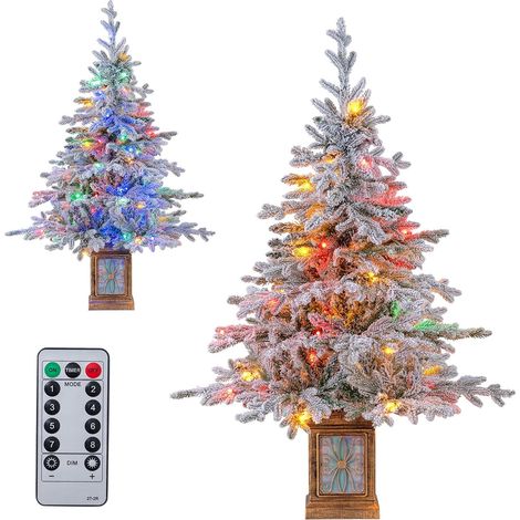 1,2M Sapin de Noël Artificiel, Arbre Artificiel avec 100 LEDs, 11 Modes de Scintillement, 4 Niveaux de Luminosité avec Télécommande (Vert+Arbre Enneigé, 90 x 90 x 120CM) (1/5)