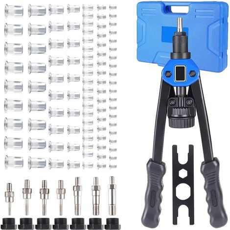 Rivet pliers, threaded insert pliers, set of rivet pliers, contains 110 threaded inserts and clamping pliers from sizes M3 to M12 (1/5)