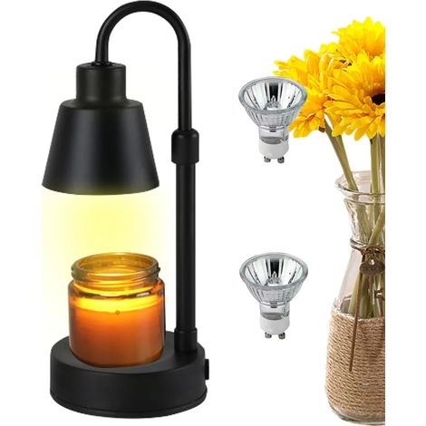 Lampe chauffe-bougie, chauffe-bougie électrique à intensité variable avec minuterie pour bougies parfumées, livré avec 2 ampoules, (noir) (1/5)