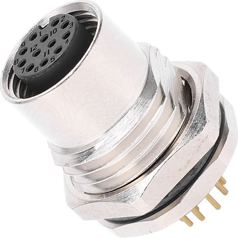 Klinkenbuchse für Frontplattenmontage, Loch F1, Lötanschluss, Metallstecker, 12-polig, wasserdicht IP67, M12‑F1‑S12 (1/5)