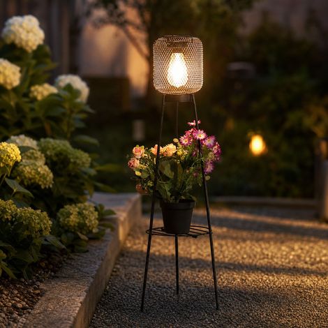 Lampe solaire de jardin sur pied avec panier, décoration extérieure en fer forgé noir, hauteur 80cm, éclairage LED automatique pour terrasse (1/4)