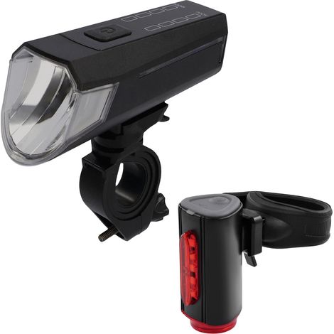 FISCHER FAHRRAD Fahrradbeleuchtung Set LED akkubetrieben Schwarz (1/5)