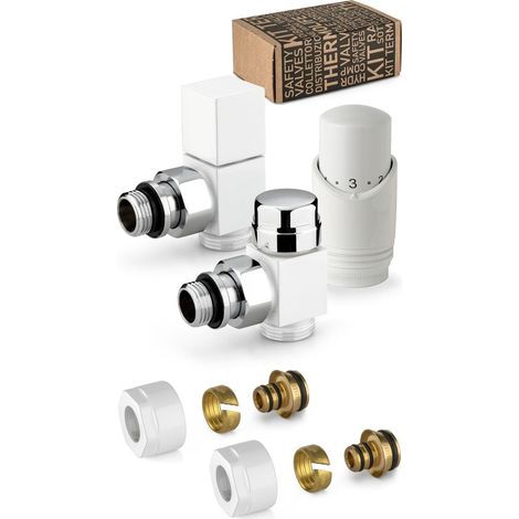 Kit valvole d'arredo termostatizzabili colore bianco e cromo modello quadro APM 107KB 015 M 16 12  Bianco