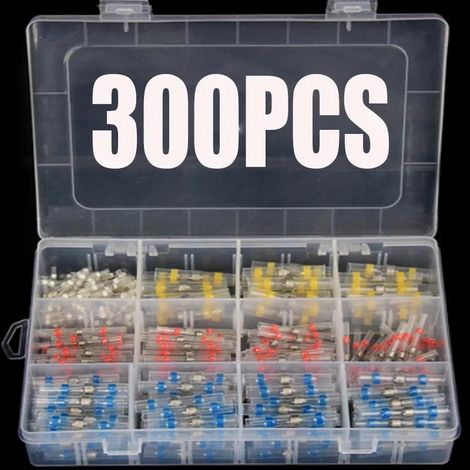 Kit de 300 Connecteurs Électriques Étanches à Souder avec Gaine Thermorétractable Intermédiaire, Borne Sans Sertissage Assorties (Jaune 30, Bleu 100, Rouge 100, Blanc 70) pour Réparation Câblage Auto (1/2)