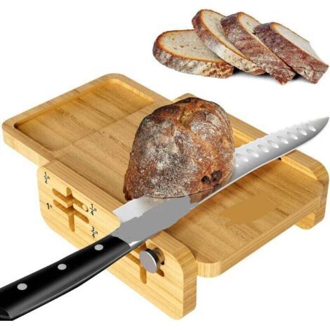 Trancheuse à pain pour pain maison, la première trancheuse à pain horizontale en bois au monde avec plateau ramasse-miettes, épaisseur réglable de 3 tranches pour pain au levain, gâteau, toast et bage