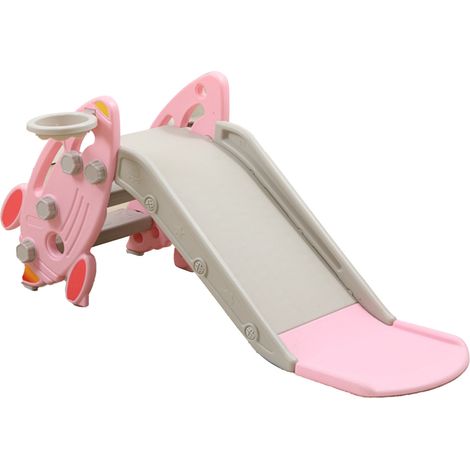 Toboggan pour tout-petits en plastique rose, multifonctionnel, sûr et facile à ranger, pliable, pour l'intérieur et l'extérieur. (1/5)