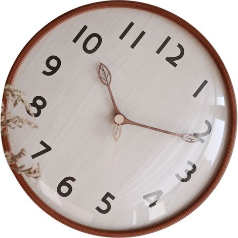 Horloge murale bois ronde 30 cm vintage silencieuse sans bruit déco pour chambre salon maison couleur bois foncé (1/4)