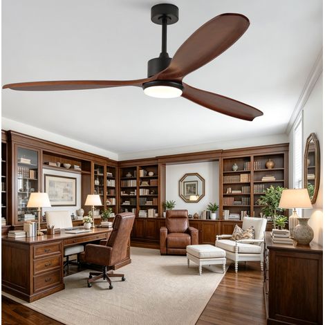Ventilateur de plafond 70 pouces à 3 pales en bois foncé, moteur CC basse tension, éclairage LED 3 températures, 6 vitesses, télécommande et rotation réversible – CHICFURN (1/5)