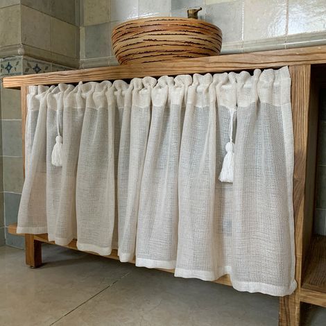 Rideau de Cuisine Court Vintage Transparent Rideau Brise- Bise Style Maison de Campagne Décoration de Fenêtre en Voile Demi Rideau pour Placard,Blanc,W x H 100x75cm (1/5)