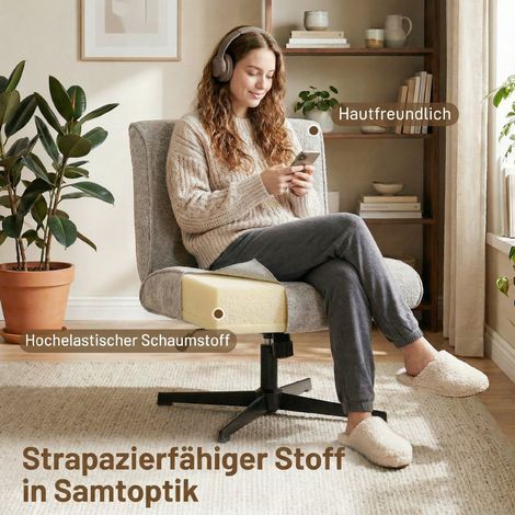 Fauteuil pivotant lounge en velours gris, réglable en hauteur pour salon ou bureau (1/4)
