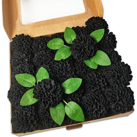 Boîte de fleurs artificielles noires avec 25 coussins à épingles, idéale pour la décoration de mariage. (1/2)