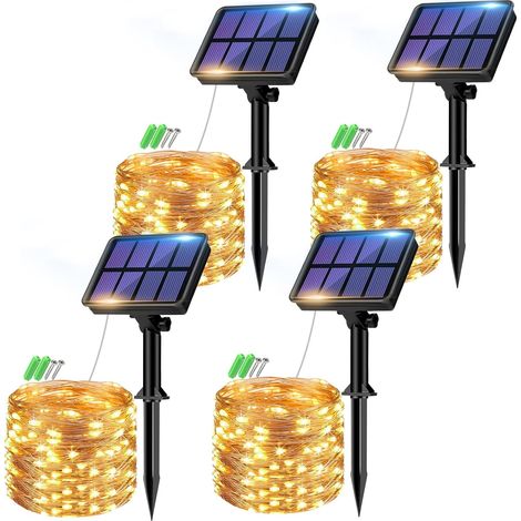 Lot de 4 Guirlande Solaire,32M 320LED Étanche,8 Modes,Jardin Terrasse Noël (1/5)