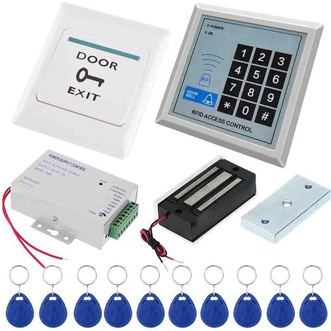 Kit complet de système de contrôle d'accès pour ports RFID avec clavier d'entrée porte autonome de 125 KHz, bouton de sortie d'alimentation électrique avec serrure magnétique (1/5)