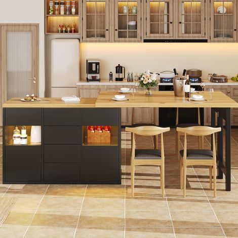 Mueble de cocina giratorio 120-197 cm con LED RGB, 4 cajones, negro OKMYHOME (1/5)