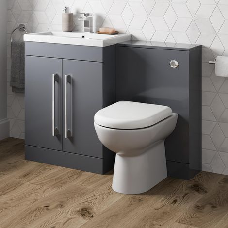 600mm Bathroom Vanity Unit Basin Concealed Cistern Toilet WC Gloss Grey Modern (1/5)