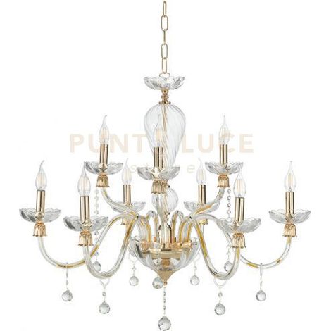 LAMPADARIO ROXANNE 9 LUCI ATTACCO E14 D.86CM ORO E TRASPARENTE