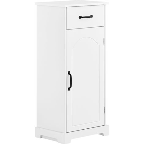 SoBuy Badmöbel – Kleiner Schrank mit Schublade, Badputzstand aus Holz, WC-Storage-Möbel, Feuchtigkeitsbeständig, Weiß, 42x30x93cm, BZR207-W