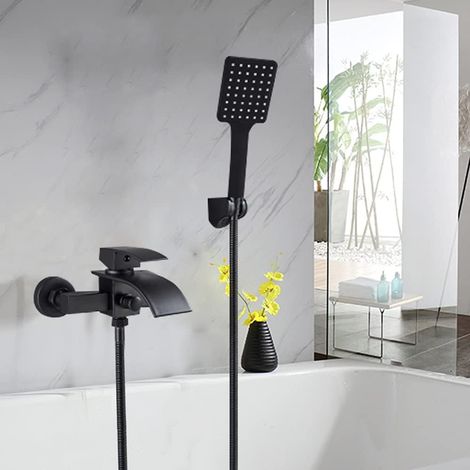 Duschset Regendusche Badewannenarmatur mit Handbrause und Wasserhahn Brause Wandmontage Duscharmatur Schwarz Mischbatterie Dusche (1/5)