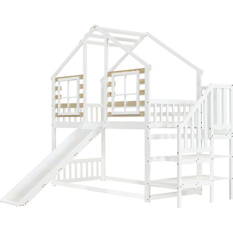 GagaLit superpose 30813839WAA 90x200 cm blanc avec toboggan et fenetre (1/5)