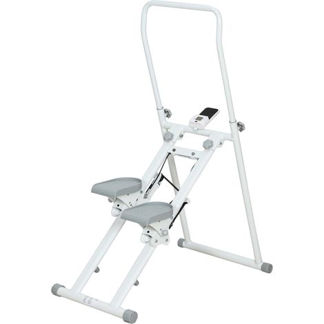 Stepper Vertical Climber Pieghevole con Impugnatura Regolabile Pedali Antiscivolo e Monitor LCD Bianco (1/5)