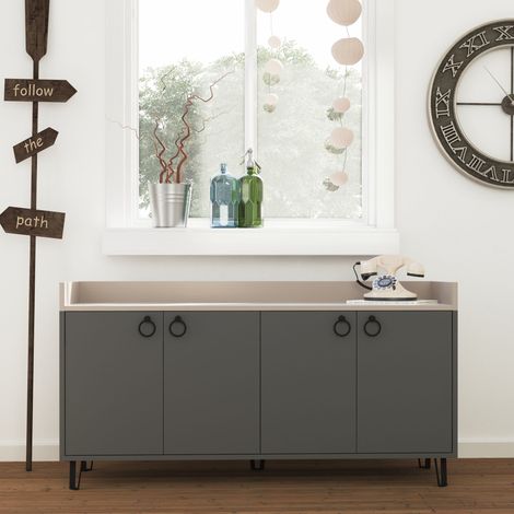 Decortie Dea Console Sideboard Display Unit Table - Anthracite Grey / Mocha Grey