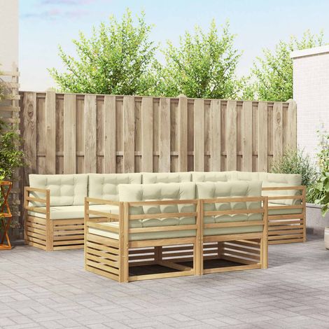 vidaXL Outdoor-Sofagarnitur 7 Stk. Weiß und Creme Polyester (1/5)