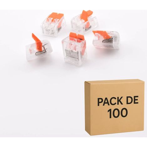 Pack de 100 connecteurs rapides à levier transparents PCT-412 – 2 pôles – 32A – Boîtier polycarbonate résistant – Pour câbles souples 0,5 à 2,5 mm² – Elenco