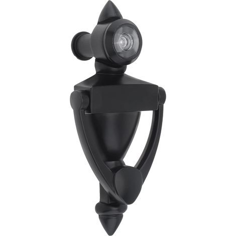 Türklopfer und Blickfang, 12 cm hoher Klopfer, 180°-Sichtöffnung, 9/16-Zoll-Bohrung, für Türen mit einer Stärke von 1-3/8" bis 1-7/8" (35 bis 48 mm), schwarz