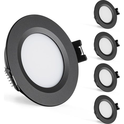 Spot LED Encastrable 12V Camping Car Dimmable, 3W Spots de Plafond 3000K Blanc Chaud 240LM, Alu Plafonnier Extra Plat Trou 58-62mm, IP44 Spot LED Salle de Bain pour Caravane Bateau, Lot de 4 (1/5)
