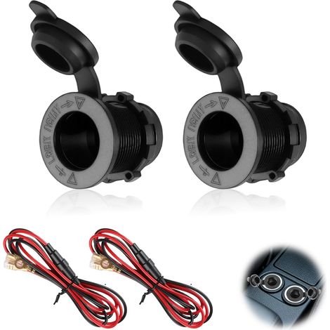 Set di 2 prese accendisigari impermeabili da 12 V/24 V, spina CC resistente all'acqua di mare con cavo da 1 m e fusibile, presa per auto, moto, barca, trattore, accessori (1/5)